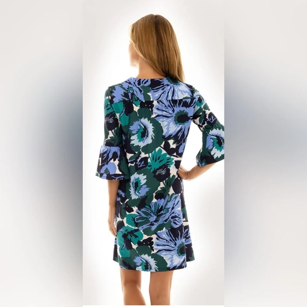 Jude Connally Teal, Navy & White Floral Mini Shift Dress
